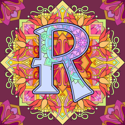 Mandala Letter R - Full Round Drill Diamond Painting 30*30CM