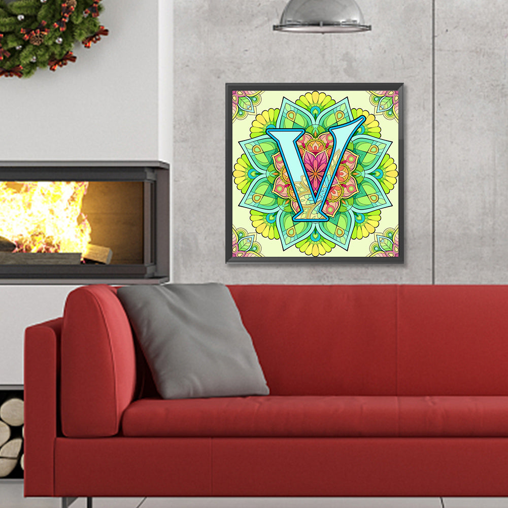 Mandala Letter V - Full Round Drill Diamond Painting 30*30CM