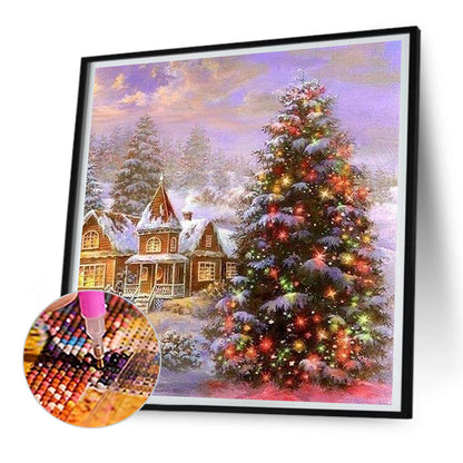 Christmas Tree Next To Town - Full Round Drill Diamond Painting 30*30CM