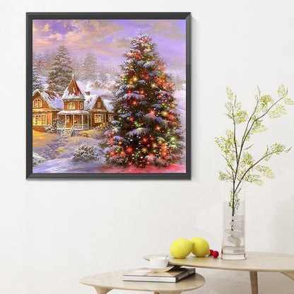 Christmas Tree Next To Town - Full Round Drill Diamond Painting 30*30CM