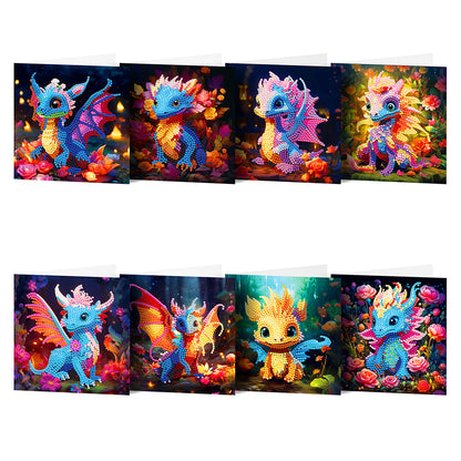 8PCS Special Shape Diamond Handmade Card Diamond Painting Card (Dragon #1)