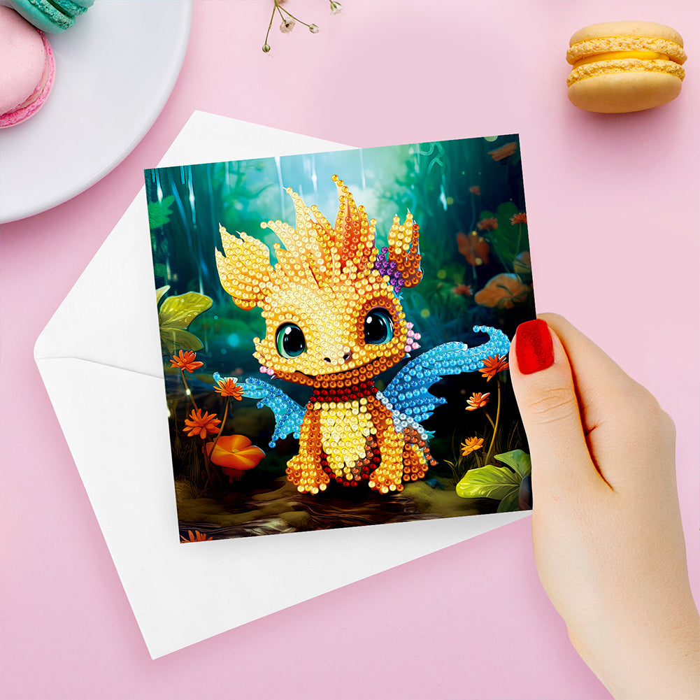 8PCS Special Shape Diamond Handmade Card Diamond Painting Card (Dragon #1)