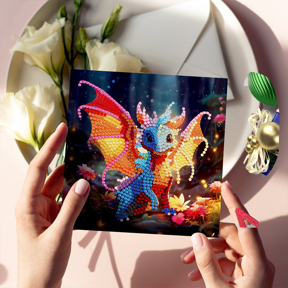 8PCS Special Shape Diamond Handmade Card Diamond Painting Card (Dragon #1)