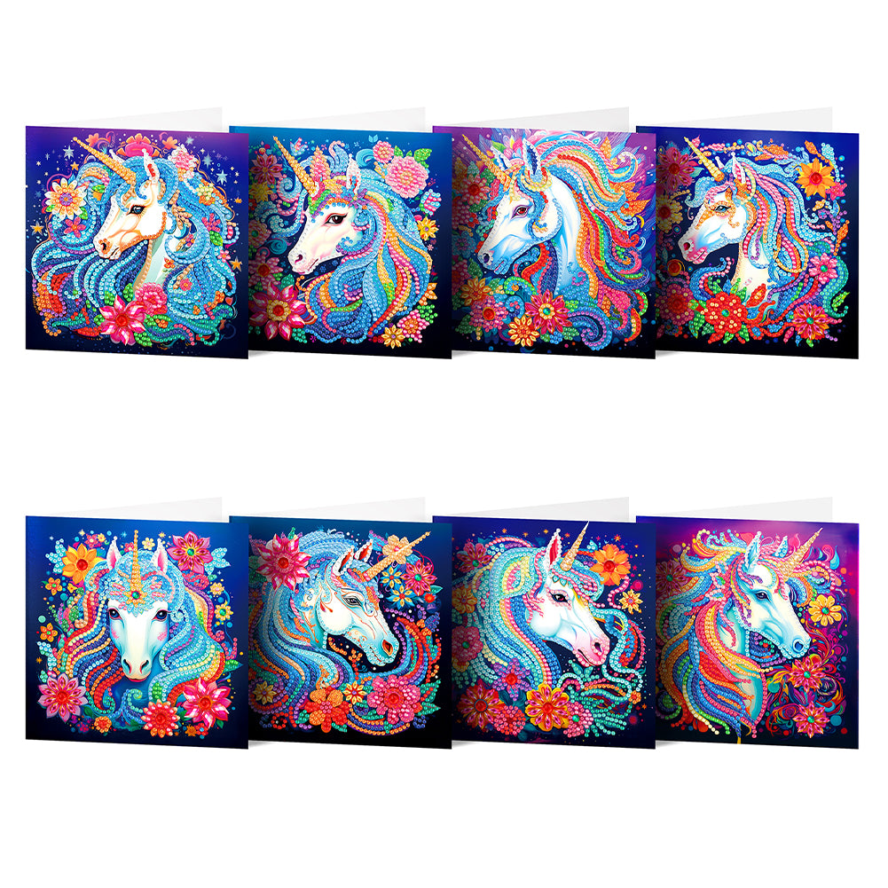 8PCS Special Shape Diamond Handmade Card Diamond Painting Card (Unicorn #2)