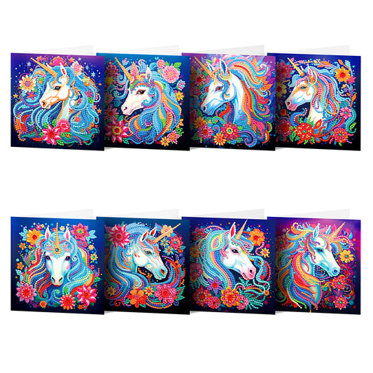 8PCS Special Shape Diamond Handmade Card Diamond Painting Card (Unicorn #2)