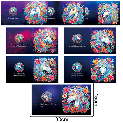 8PCS Special Shape Diamond Handmade Card Diamond Painting Card (Unicorn #2)