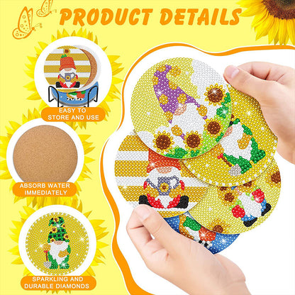 8PCS Special Shape Diamond Painting Coasters Kits (Sunflower and Gnome #1)