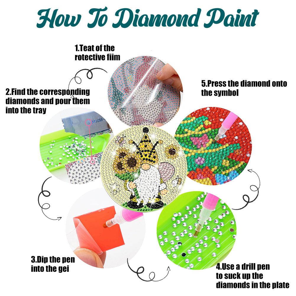 8PCS Special Shape Diamond Painting Coasters Kits (Sunflower and Gnome #2)