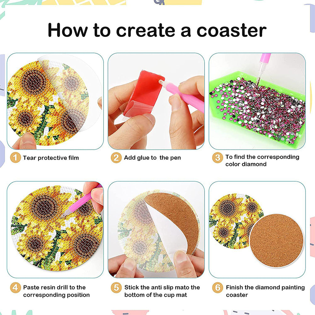 8PCS Special Shape Diamond Painting Coasters Kits (Sunflowers)