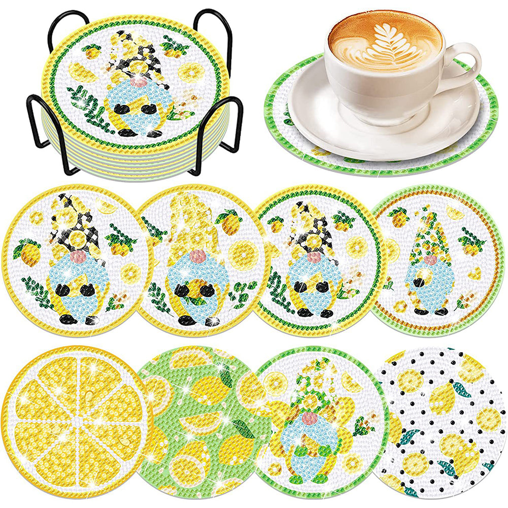 8PCS Special Shape Diamond Painting Coasters Kits (Lemon and Gnome)