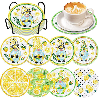 8PCS Special Shape Diamond Painting Coasters Kits (Lemon and Gnome)