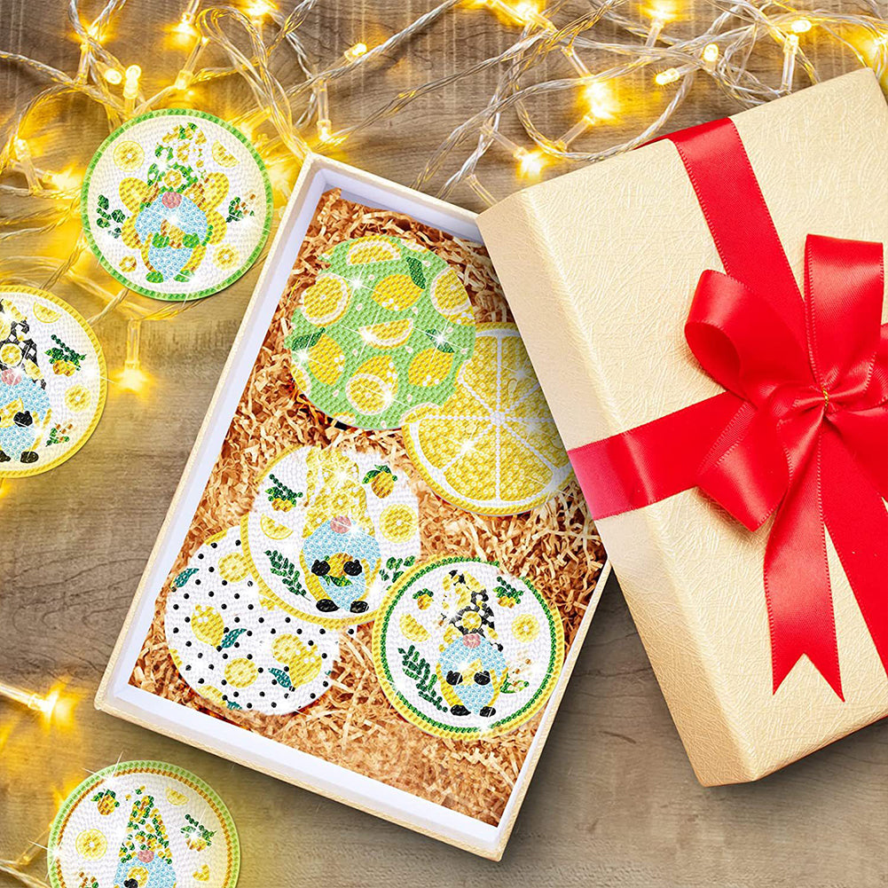 8PCS Special Shape Diamond Painting Coasters Kits (Lemon and Gnome)