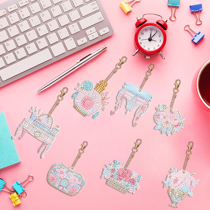 7PCS Double Sided Special Shape Diamond Painting Keychain (Everyday Things)