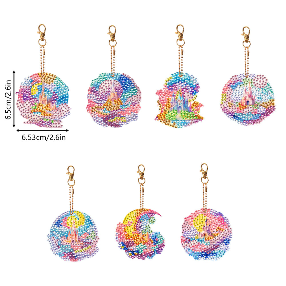 7PCS Double Sided Special Shape Diamond Painting Keychain (Fantasy Star Castle)