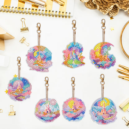 7PCS Double Sided Special Shape Diamond Painting Keychain (Fantasy Star Castle)