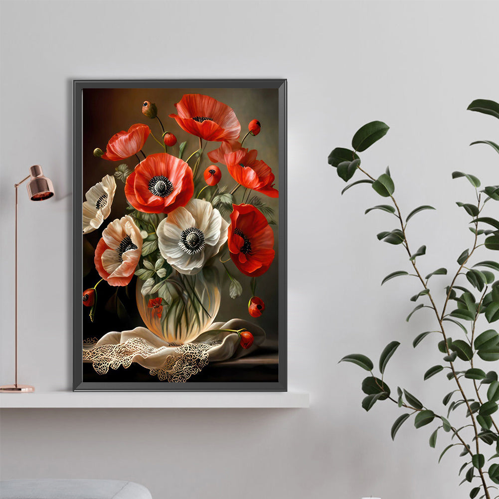 White Flowers And Red Flowers - Full Round Drill Diamond Painting 40*60CM