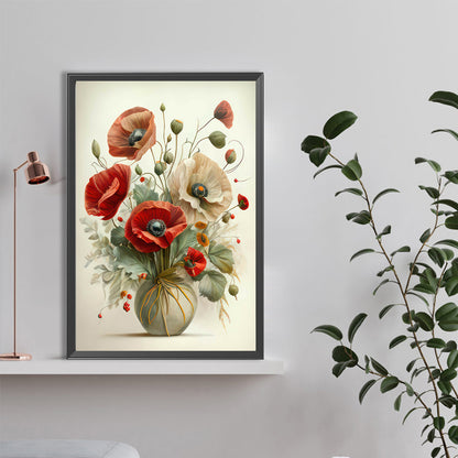White Flowers And Red Flowers - Full Round Drill Diamond Painting 40*60CM
