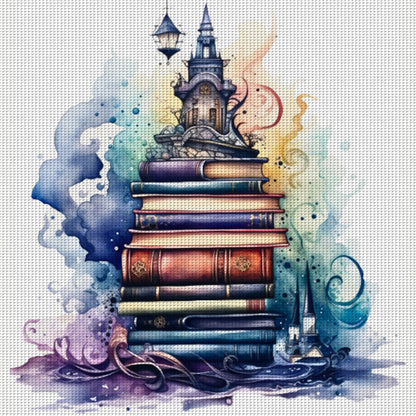 Stack Of Books - 11CT Stamped Cross Stitch 60*60CM