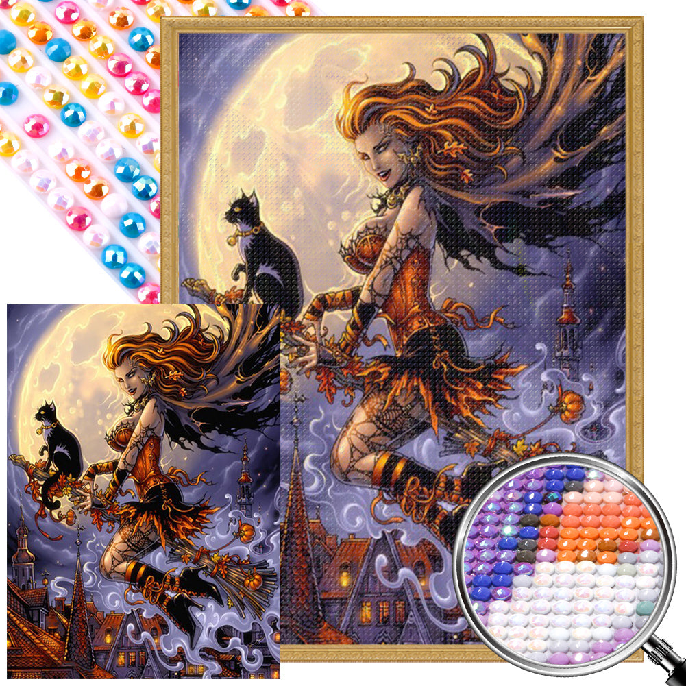 Halloween Witch - Full AB Drill Round Diamond Painting 40*55CM