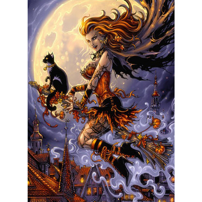 Halloween Witch - Full AB Drill Round Diamond Painting 40*55CM