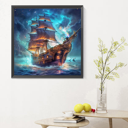 Sea Sailing Boat - Full Round Drill Diamond Painting 30*30CM