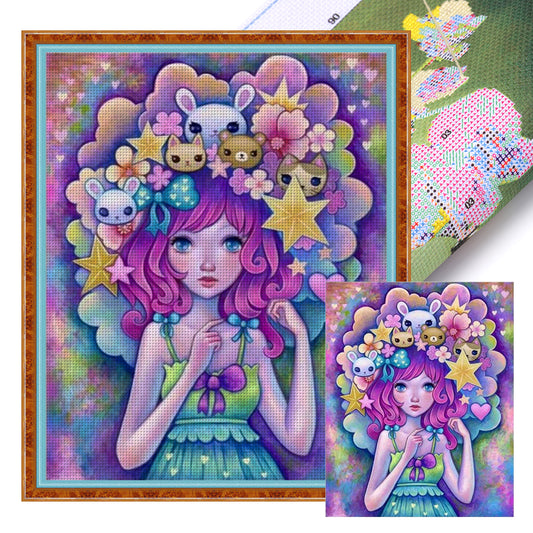 Cartoon Doll Girl - 11CT Stamped Cross Stitch 40*50CM