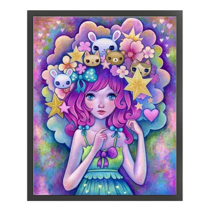 Cartoon Doll Girl - 11CT Stamped Cross Stitch 40*50CM