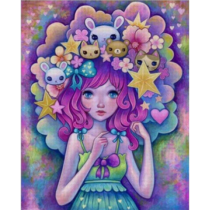 Cartoon Doll Girl - 11CT Stamped Cross Stitch 40*50CM