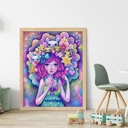 Cartoon Doll Girl - 11CT Stamped Cross Stitch 40*50CM