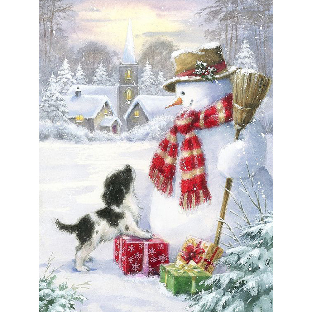 Puppy And Snowman - Full Round Drill Diamond Painting 30*40CM