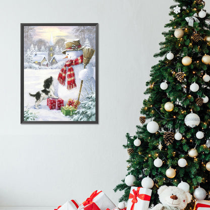 Puppy And Snowman - Full Round Drill Diamond Painting 30*40CM