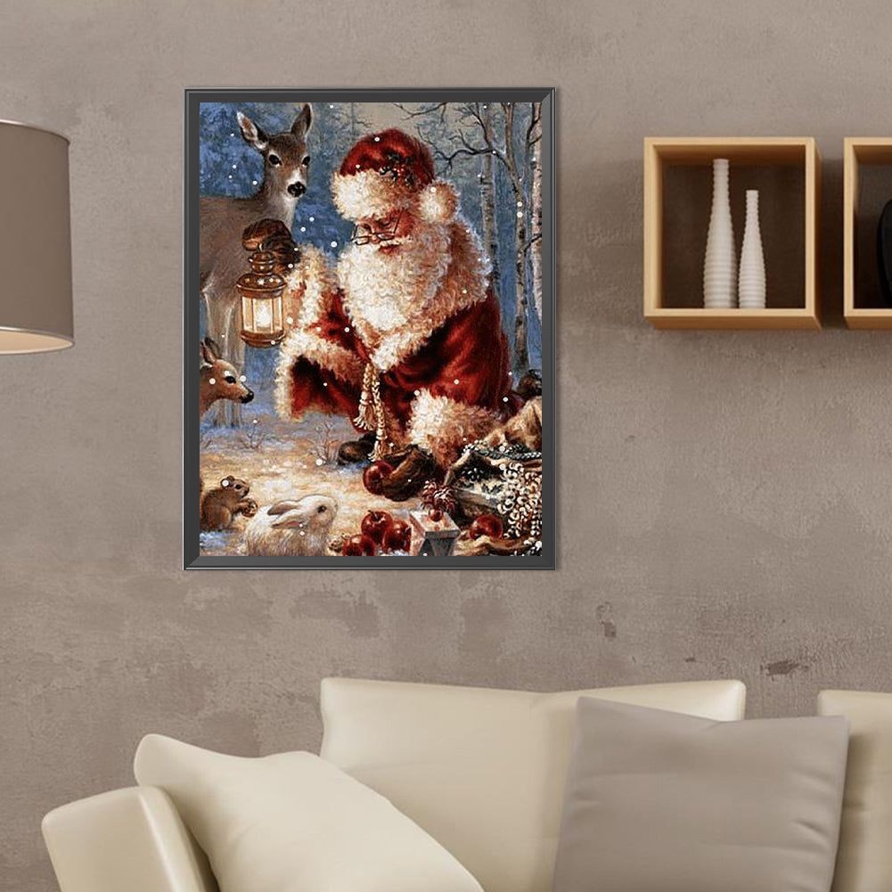 Santa Claus And Animals - Full Round Drill Diamond Painting 30*40CM