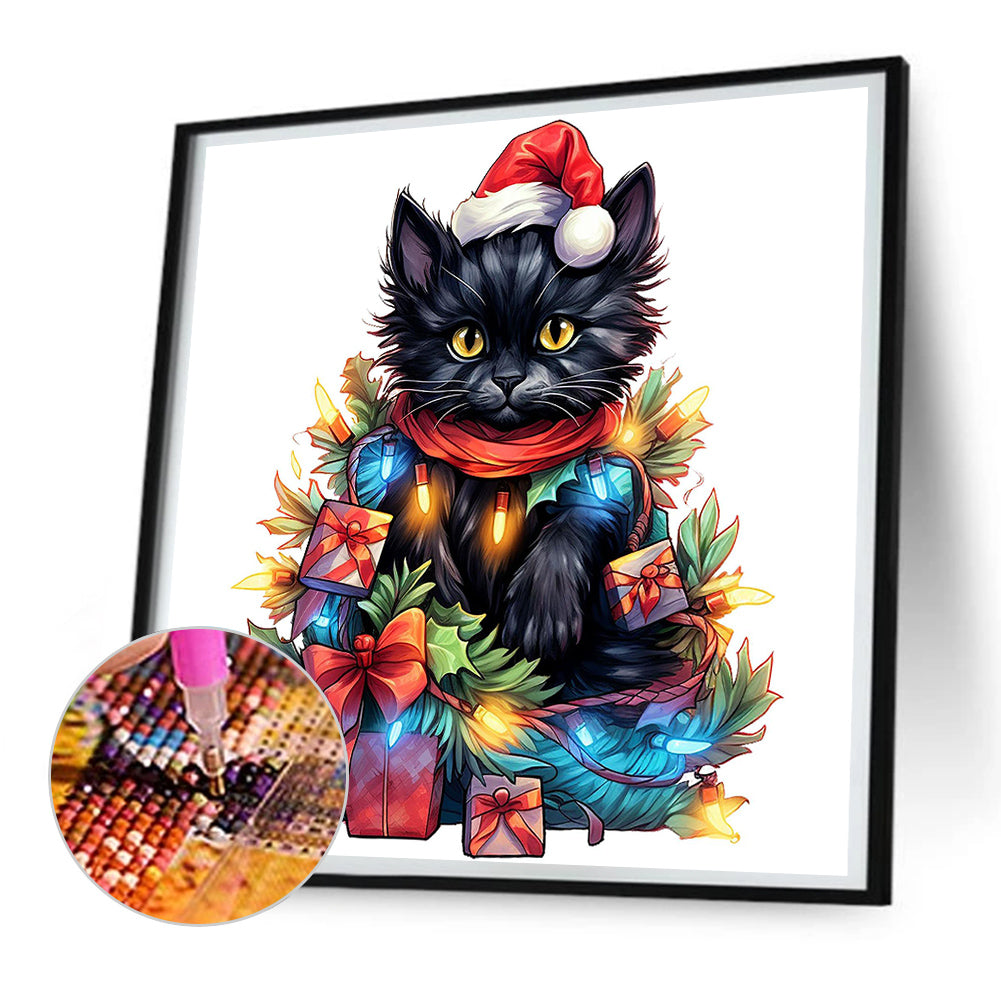 Lantern Black Cat - Full Round Drill Diamond Painting 30*30CM