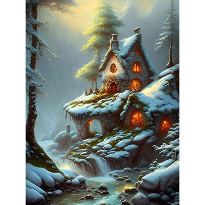 Snow Cabin - Full Round Drill Diamond Painting 30*40CM
