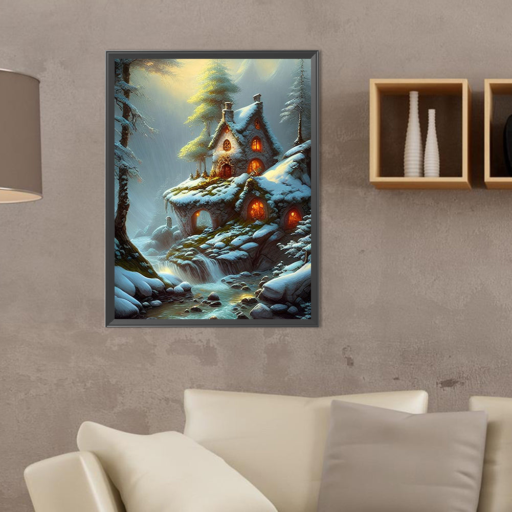 Snow Cabin - Full Round Drill Diamond Painting 30*40CM