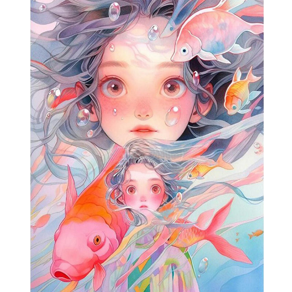 Goldfish And Girl - Full Round Drill Diamond Painting 40*50CM