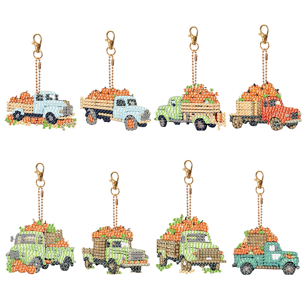 8PCS Double Sided Diamond Painting Art Keychain Pendant (Fruit Vegetable Lorry)