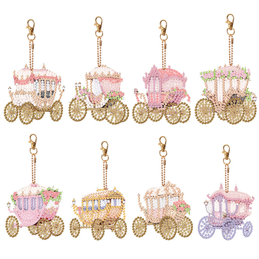 8PCS Double Sided Diamond Painting Art Keychain Pendant (Fantasy Carriage)