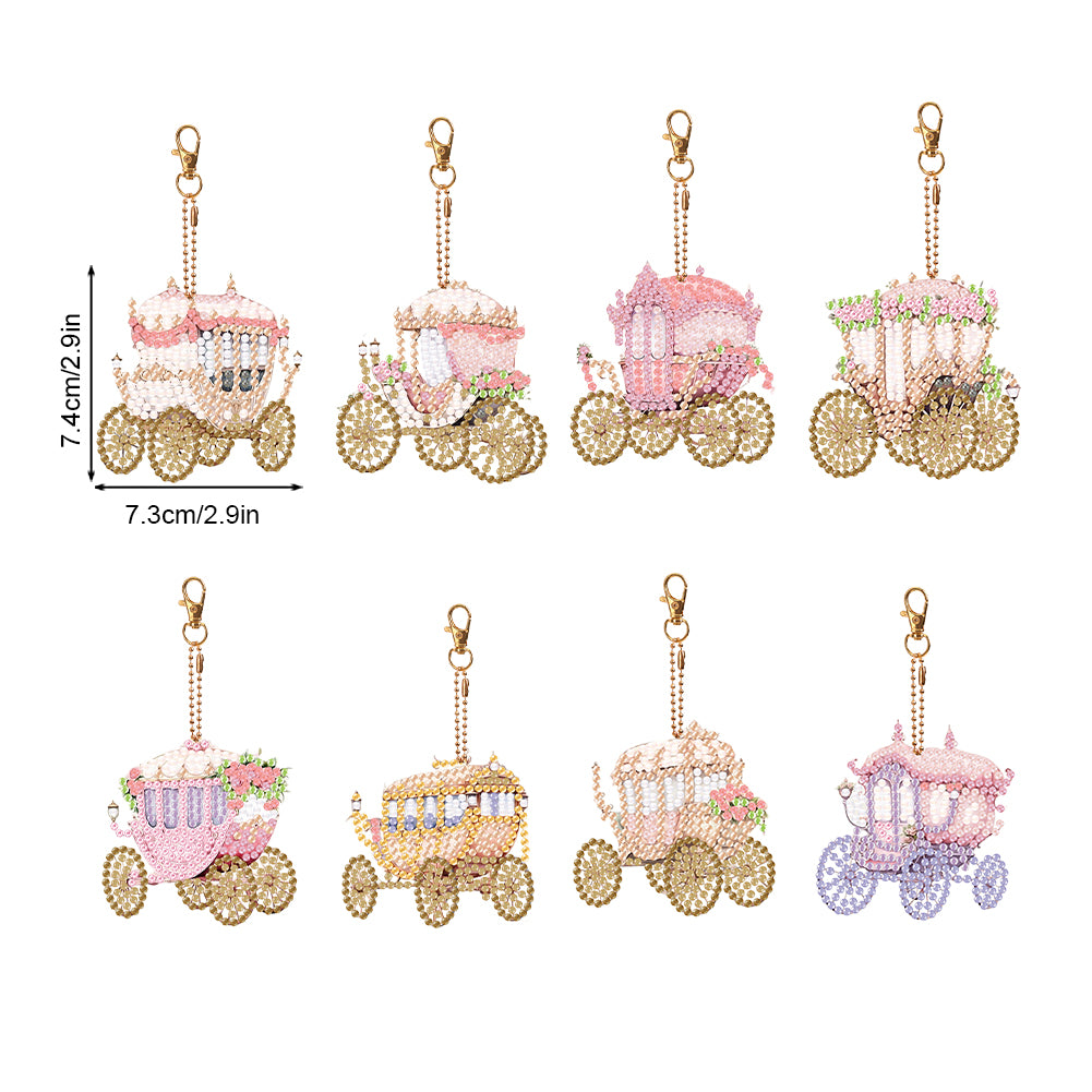 8PCS Double Sided Diamond Painting Art Keychain Pendant (Fantasy Carriage)