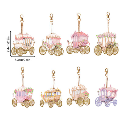 8PCS Double Sided Diamond Painting Art Keychain Pendant (Fantasy Carriage)