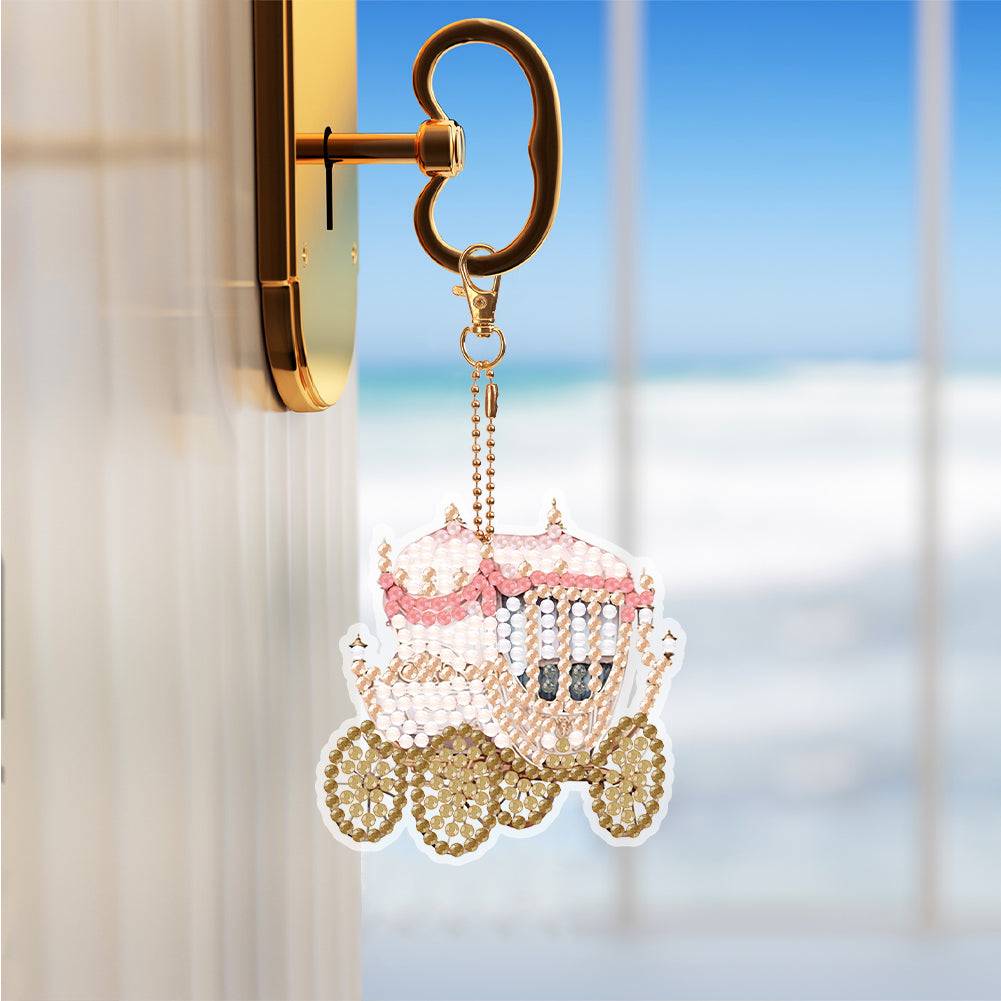 8PCS Double Sided Diamond Painting Art Keychain Pendant (Fantasy Carriage)