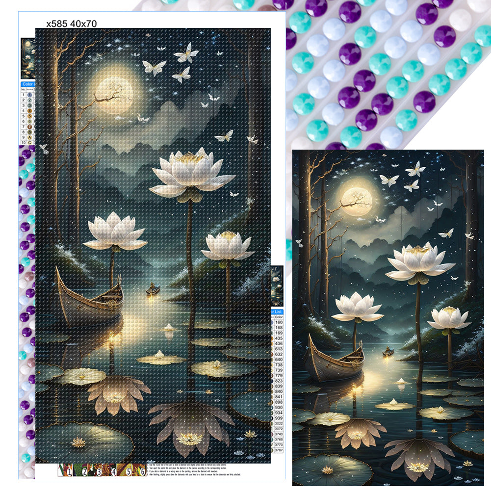 Lotus Shadow Under The Moon - Full Round Drill Diamond Painting 40*70CM