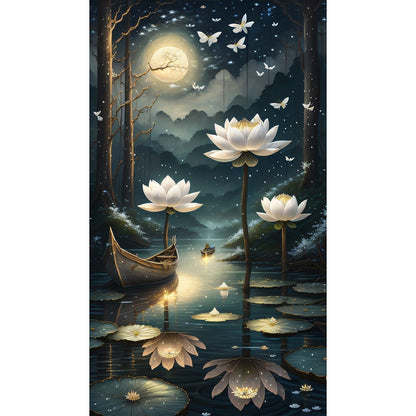 Lotus Shadow Under The Moon - Full Round Drill Diamond Painting 40*70CM