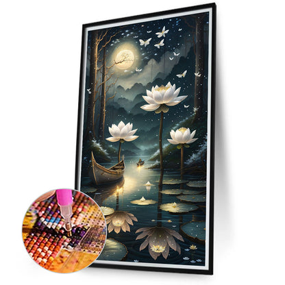 Lotus Shadow Under The Moon - Full Round Drill Diamond Painting 40*70CM