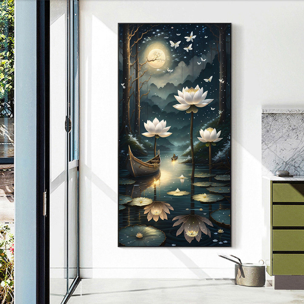 Lotus Shadow Under The Moon - Full Round Drill Diamond Painting 40*70CM