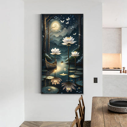 Lotus Shadow Under The Moon - Full Round Drill Diamond Painting 40*70CM