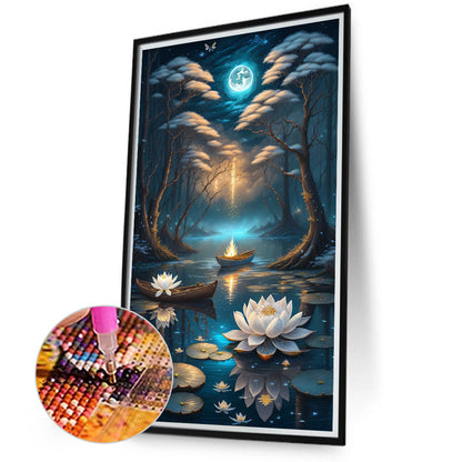 Lotus Shadow Under The Moon - Full Round Drill Diamond Painting 40*70CM