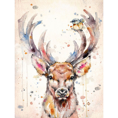 Watercolor Deer - Full Round Drill Diamond Painting 30*40CM