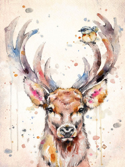 Watercolor Deer - Full Round Drill Diamond Painting 30*40CM