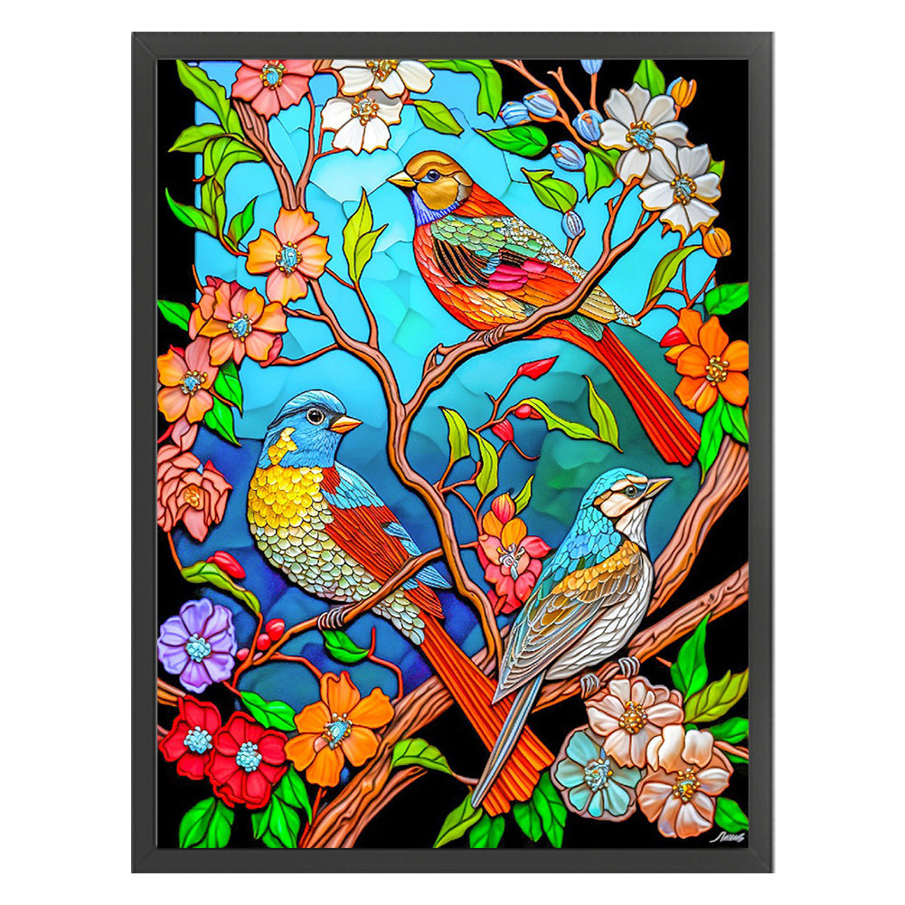 Glass Painting - Flowers And Birds - 11CT Stamped Cross Stitch 40*53CM